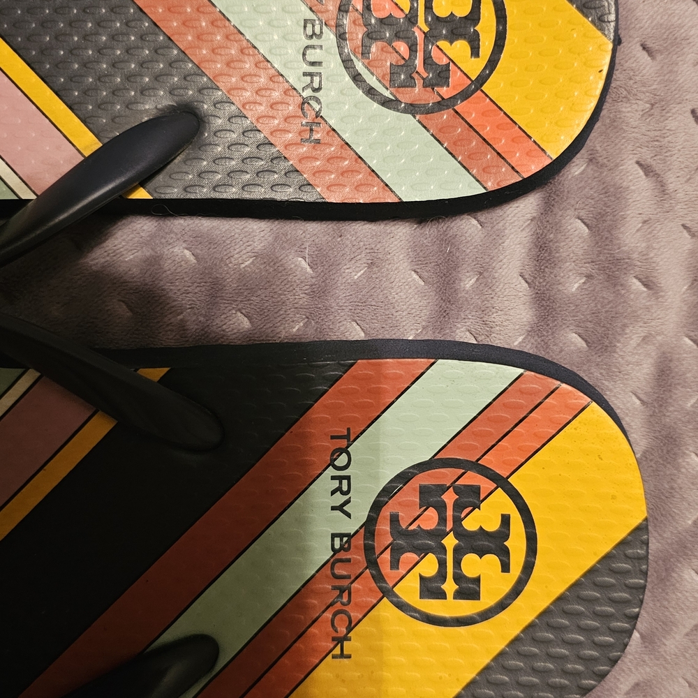 Tory Burch Striped Flip Flops Size 9 Navy - Picture 7 of 8